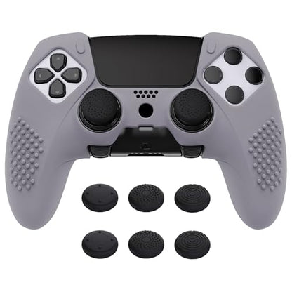 PlayVital 3D Studded Edition Anti-Slip Silicone Cover Case for ps5 Edge Controller, Soft Rubber Protector Skin for ps5 Edge Wireless Controller with 6 Thumb Grip Caps - Metallic Gray - color: Metallic Gray