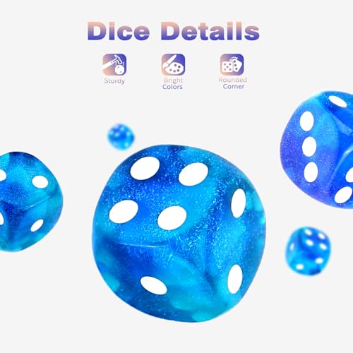 36 Pieces 12mm 6 Sided Mini Dice Set,Two Colours Glitter D6 Game Dice Set,6 Sided Standard Game Dice for Board Games Dice Games Classroom Teaching Dices Game,with Portable Gaming Box(Blue & Green) - color: D6-blue & Green Glitter