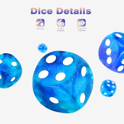 36 Pieces 12mm 6 Sided Mini Dice Set,Two Colours Glitter D6 Game Dice Set,6 Sided Standard Game Dice for Board Games Dice Games Classroom Teaching Dices Game,with Portable Gaming Box(Blue & Green) - color: D6-blue & Green Glitter