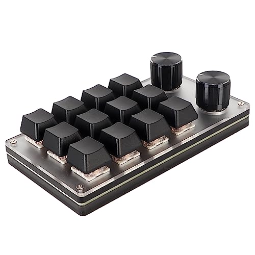 Yoidesu One Handed Macro Mechanical Keyboard, Gaming Keypad Fully Programmable Keys Red Switches, DIY Programmable Shortcut Custom USB Mini Keypad for Desktop PC (12 Keys)