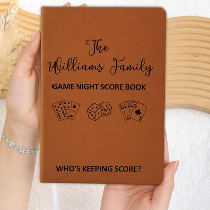 Personalized Game Night Score Book, Board Game Score Book Personalized Leather Journal, Game Night Notebook, Who Is Keeping Score Notebook For Family, Couples, Grandparents, Board Game Lover (Khaki)