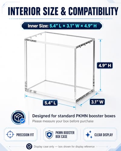 4-Pack Booster Box Acrylic Case for US-Size PKMN Booster Boxes | 5mm Ultra-Clear Acrylic with Magnetic Lids, Dust-Resistant and UV-Resistant Display, Inner Size: 5.4" L × 3.1" W × 4.9" H - size: (4-Pack)Booster Box Case