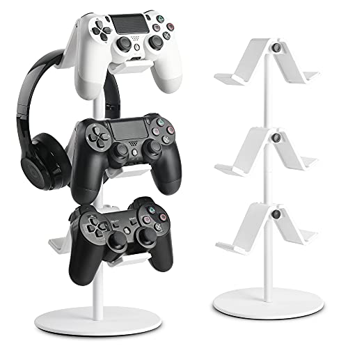 Controller Holder White, Headset Holder,Great 3 Tier Controller Headphone Organizer for All Headsets Xbox ONE 360 Switch PS4 PS5 (Elegant White) - color: Elegant White
