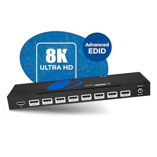 8K HDMI Splitter 1x8 – 48Gbps HDMI 2.1 Splitter 8 Port, 8K@60Hz 4K@120Hz, HDR Dolby Vision, HDCP 2.3, Downscaling 8K to 4K 1080p, Powered HDMI Splitter for TV Gaming Display - size: 8K Splitters 1x8