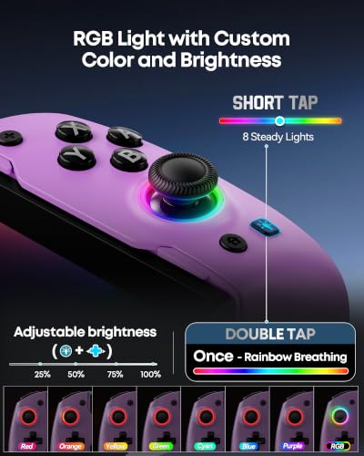 OIVO VGA DESIGN Switch Controller Handheld for 1/2/OLED, Ergonomic Grip Stretch Joypad for SW Console, Wireless Controller with TMR Joysticks, RGB Lighting, Turbo, 4 Macros & Card Slot - color: Purple & Green