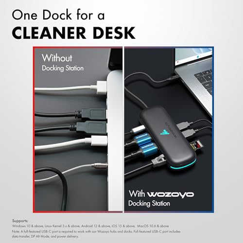 Type C 8 in 1 Wozoyo Docking Station with Dual USB 5Gbps, Dual 4K HDMI, Gigabit Ethernet, SD & TF Card Reader, PD 100W, USB-C Hub, Compatible with Thunderbolt 4, macOS, Windows, Android & iOS - style: 8-in-1