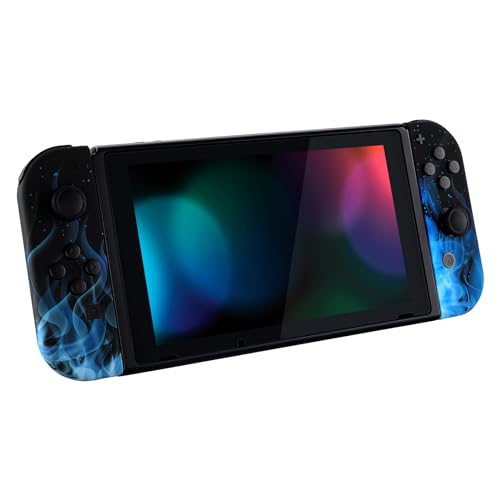 eXtremeRate DIY Shell Buttons for Nintendo Switch & Switch OLED, Blue Flame Patterned Custom Housing Case with Full Set Buttons for Joycon Controller [Shell Only, NOT Joycon] - color: Blue Flame