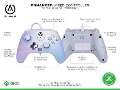 PowerA Enhanced Wired Controller for Xbox Series X|S - Pastel Dream, gamepad, wired video game controller, gaming controller, Xbox Series X|S, Officially Licensed for Xbox - color: Pastel Dream