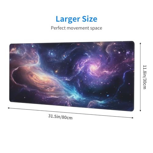 Gaming Mouse Pad Desk Pad,Extended Big Mouse Pad,31.5x11.8 Inch Long Computer Keyboard Mouse Mat Mousepad with 3mm Non-Slip Base and Stitched Edge for Gaming and Office… (Nebula) - color: Nebula