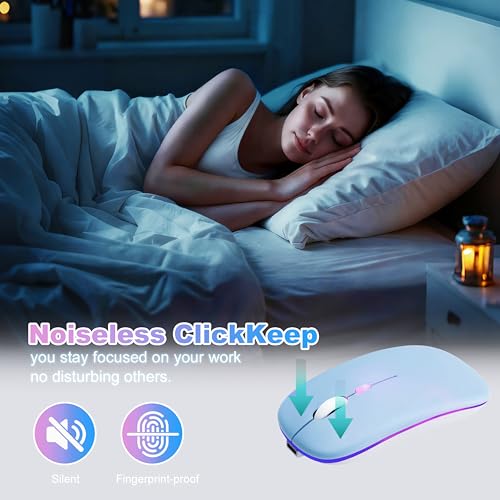 Wireless Bluetooth Mouse, Rechargeable Computer Mouse, Blue | Dual Mode - BT5.2 & 2.4G,Long Lasting,Silent RGB LED Mice,Slim Portable Mouse for Laptop,PC,Tablet,MacBook,iPad,Apple Devices - color: Blue