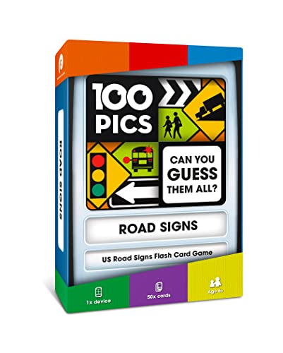 100 PICS US Road Signs Travel Game - Learn 100 Road Signs | Flash Cards with Slide Reveal Case | Card Game, Gift, Stocking Stuffer | Hours of Fun for Kids and Adults | Ages 6+ - style: US Road Signs