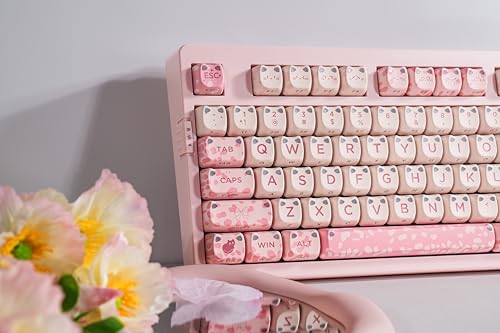 ZORNHER ZH980 Cat Mechanical Keyboard,95% Pink Creamy Keyboard with Number Pad,Cute Kawaii Mao Glowing Kitty Ear Keycaps,Creamy Sounding Linear Switches,Hot-Swappable,RGB Backlit - color: Sakura Paws, size: Creamy Switch