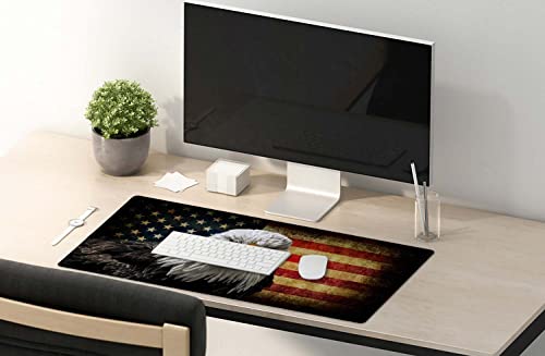 SSOIU Extended Gaming Mouse Pad - Non-Slip Water-Resistant Rubber Base Computer Keyboard Mouse Mat, 35.5x15.7-inch XX-Large Desk Mat, Ideal Partner for Work & Game, American Bald Eagle on Grunge Flag - color: American Bald Eagle