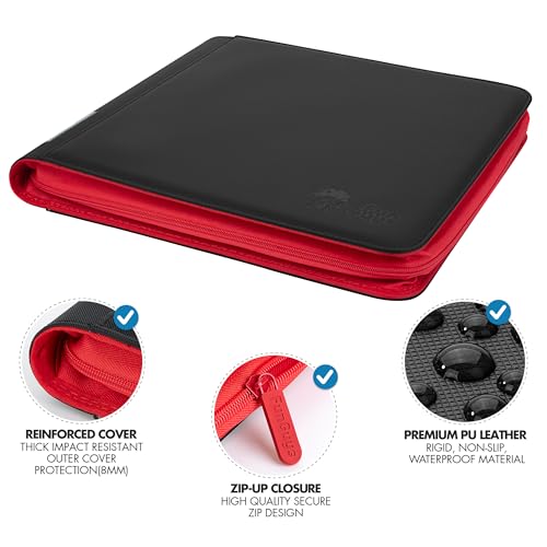 FunGuys Graded Card Binder, 60 PSA Slab Holder, 6 Pocket Graded Card Storage, Slab Binder, PSA Card Graded Display Case Album, Zipper, MTG Card Collection Binder - color: Black and Red