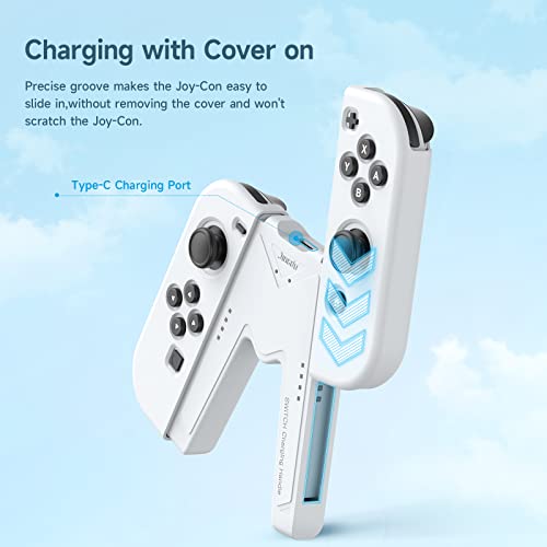 JINGDU Switch Joy-Con Charging Grip Compatible with Nintendo Switch & OLED Model, Play While Charging, Portable V-Shaped Switch Joy-Con Controller Charger with Indicators, White - color: White
