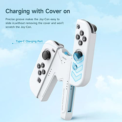JINGDU Switch Joy-Con Charging Grip Compatible with Nintendo Switch & OLED Model, Play While Charging, Portable V-Shaped Switch Joy-Con Controller Charger with Indicators, White - color: White