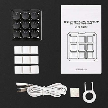 Koolertron One Handed Macro Mechanical Keyboard,RGB LED Backlit Portable Mini Gaming Keypad OSU! Keyboard 9 Fully Programmable Keys Blue Switches with Retro Classic Typewriter Round Keycaps