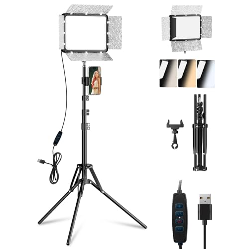 EMART 1-Pack LED Video Light Kit with Phone Holder & Barndoor | 2800-7000K Dimmable Studio Lights, 73'' Streaming Light for Video Recording, YouTube, Vlog, Photography, Content, Podcast - color: 15W, size: 29-73inch(1 Pack)
