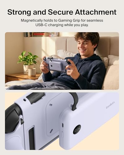 Belkin Nintendo Switch 2 Grip Charging Case with 10000mAh Power Bank 30W | Magnetically Attachable Custom 10000mAh Power Bank with Ergonomic Nonslip Grip, Quick Release, Dockable, Built-in Kickstand - color: Lilac, style: Charging Grip