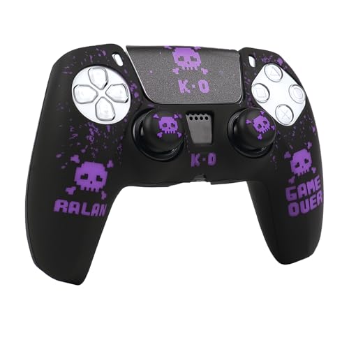 Skull Controller Skin Cover Compatible with PS5/Playstation 5 Controller, RALAN Protector Case Customised Thumb Grip - color: Pixelated Skull Black Purple