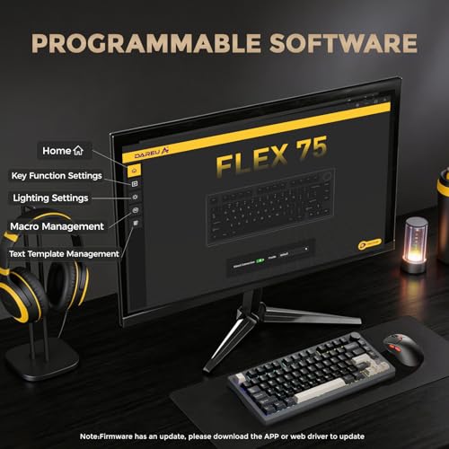 DAREU FLEX75 Gasket Wireless Mechanical Keyboard with Knob | Tri-mode,Hot Swap,75% Custom Gaming Keyboard with PBT Keycaps,RGB Backlit for Mac/Win - color: Black&Grey