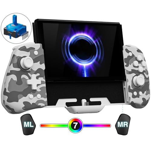 FUNLAB Switch Joypad Controller for Nintendo Switch/OLED Joycon, Ergonomic Switch Handheld Controller Joypad Replacement, Camo One Piece Controles Customizable with Adjustable Color, Turbo, Mapping - color: Camo White