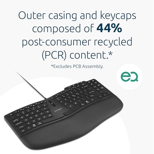Kensington Pro Fit Ergo KB675 EQ TKL Wired Keyboard, USB-A Connection, Ergonomic Curved Design, Programmable Keys (K75497NA)