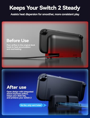 JSAUX Extender Cable with Stand for Switch 2 Dock, 35cm USB C Extension Cable for Thick Protective Cases, Fast Charging, 10Gbps Data, 4K@60Hz Video Output, 1:1 Dock Function Restore, Passive Cooling