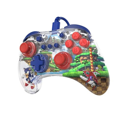 PDP REALMz Nintendo Switch Pro Controller, Customizable LED Lighting, 3.5mm Headphone Jack, Officially Licensed by Nintendo and SEGA: Sonic Superstars (Sonic Green Hill Zone) - color: Sonic