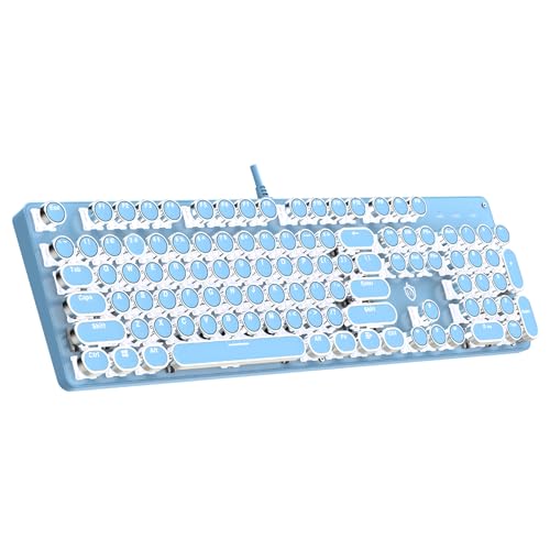 Typewriter Mechanical Gaming Keyboard with RGB Backlit Red Switches, 104 Keys Retro Round Keycap, Wired Typewriter Style Comfortable Typing Soud (Blue) - color: Blue