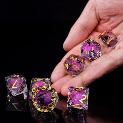 Liquid Core DND Dice Set, 7 Pcs Resin Sharp Edge Polyhedral Dice Quicksand Cat D&D Dice for Dungeons and Dragons RPG Role Playing Table Games