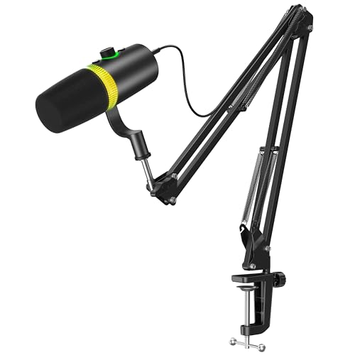 USB Gaming Microphone Set with Boom Arm, XLR/USB Dynamic Microphone for Streaming, Podcast, Twitch, YouTube, Discord, PC, PS4, PS5, Mac, USB Mic with RGB Light, Mute, Gain, Monitoring