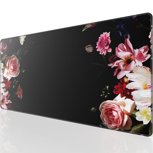KTRIO Large Gaming Mouse Pad, Desk Mat, 31.5 x 15.7 in Peony Flower, XXL | Smooth Micro-Weave Surface, Artistic Pattern Design, Non-Slip Rubber Base, Durable Stitched Edges, Office & Home Use - color: Peony Flower, size: 31.5l X 15.7w Inches