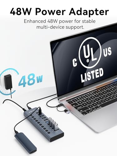 ACASIS 10 Ports Powered USB 3.2 Hub (5 USB-A 3.2 +5 USB-C 3.2), 10Gbps | Individual On/Off Switch for Each Port • Aluminum Housing • Better Heat Dissipation • Plug & Play • 48W Power Adapter - size: 10 Ports