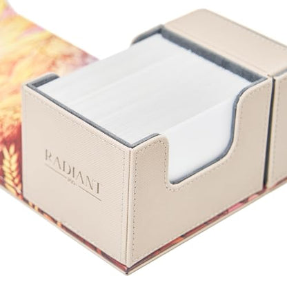 Card Deck Box for MTG Commander, Fits 100 Double-Sleeved Cards, Premium Leather, TCG Deck Box for Magic EDH, Magnetic Case with 3 Dividers & Dice Storage Box (Golden Plains) - color: Golden Plains, style: Deluxe