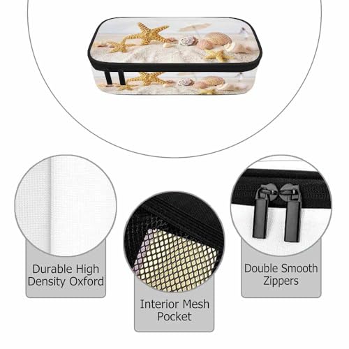 Starfish Seashells Pencil Case Sand Beach Summer Pencil Bag Pouch Box Organizer for College Student Teen Adults - color: Starfish Seashells