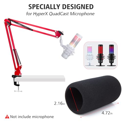 SUNMON HyperX QuadCast Boom Arm - Upgraded Red Boom Arm with Windscreen, Sound Insulation and Noise Reduction, HyperX QuadCast Microphone Arm with 3/8" to 5/8" Adapter - color: Red Quadcast BoomArm