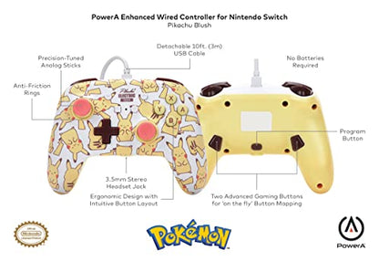 PowerA Enhanced Nintendo Switch and Switch 2 Wired Controller – Pikachu Blush, Officially licensed - color: Pikachu Blush
