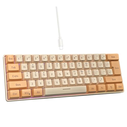 Snpurdiri 60% Wired Gaming Keyboard, RGB Backlit Ultra-Compact Mini Keyboard, Waterproof Mini Compact 61 Keys Keyboard for PC/Mac Gamer, Typist, Travel (Orange and Cream) - color: Orange and Cream