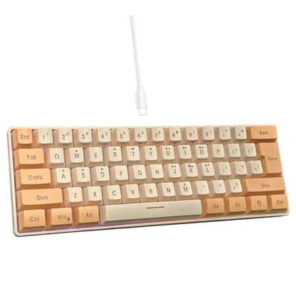 Snpurdiri 60% Wired Gaming Keyboard, RGB Backlit Ultra-Compact Mini Keyboard, Waterproof Mini Compact 61 Keys Keyboard for PC/Mac Gamer, Typist, Travel (Orange and Cream) | Backlit Ultra-Compact Mini Gaming Keyboard for PC/Mac Gamer, Typist, Travel - colo