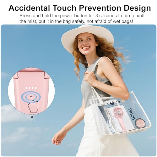 HandFan 4000mAh Handheld Misting Fan, 50ml Water Tank, Rechargeable Personal Mister Fan Portable AC, Spray Water Mist Fans, Foldable Cooling Ice Fans for Beach Travel Outdoors(Pink) - color: Pink, style: 4000mAh