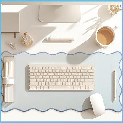 Hahafelt Scalloped Desk Mat Large Desk Pad Cute Coquette Table Mat Back to School Preppy Table Make up Pad Nonslip Graduation Gift with Stitching Waterproof Gaming(Blue,31.5 x 15.8 Inches) - color: Blue, size: 31.5 x 15.8 Inches