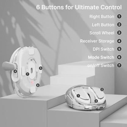 SEUNKWANG EWEADN Q9 Wireless Clear Mouse Dual Mode Bluetooth & 2.4G USB Computer Mouse with RGB Lighting, Silent Clicks, Multi-Device Compatibility for Laptop, PC, MacBook, iPad Cute Mouse-White - color: White