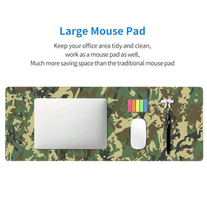 Gaming Mouse Pad, Large Green Camouflage Mousepad Laptop, Extended Camo Mouse Mat, Long XL Waterproof Keyboard Pads, Big Non-Slip Mousepads for Game Office Home, 31.5 x 11.8 in - color: Green Camouflage
