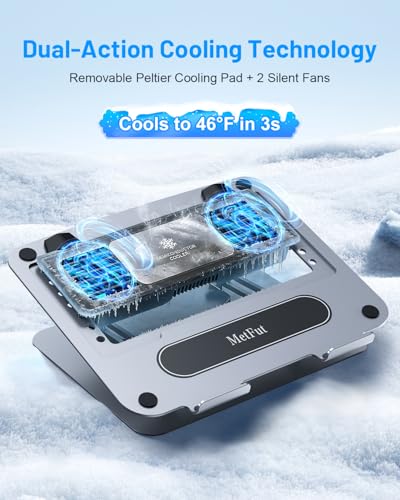 Metfut Laptop Cooling Pad with Detachable Fan & Cooler, Adjustable Height & Angle, 360 Rotation Base, Carbon Steel Framework, Ultra-Quiet & Super Sturdy for 15.6” Laptop, DJ Mixer Workstation (Grey) - color: Grey