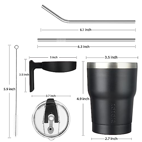 BJPKPK 10 oz Mini Tumbler with Lid, Straw & Handle, Insulated Steel Cup | Small, Spill Proof, Leak Proof, Thermal, Double Wall Vacuum, Sweatproof, Dishwasher Safe, BPA Free, Black - color: Black, size: 10 Ounces