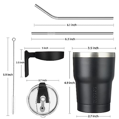 BJPKPK 10 oz Mini Tumbler with Lid, Straw & Handle, Insulated Steel Cup | Small, Spill Proof, Leak Proof, Thermal, Double Wall Vacuum, Sweatproof, Dishwasher Safe, BPA Free, Black - color: Black, size: 10 Ounces
