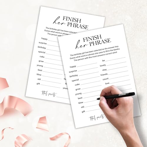 Birthday Party Games, Finish Her Phrase, 25 Pcs Card Set for Guests, Fun Birthday Game for Teen Adults – A01 - color: Finish Her Phrase