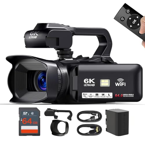Acuvar 4K/6K Video Camera Camcorder – 64MP Vlogging Camera for YouTube, 60FPS, 18X Zoom, WiFi, Webcam – Includes Mic, Stabilizer, 64GB Card & Remote - style: Basic Camcorder Kit