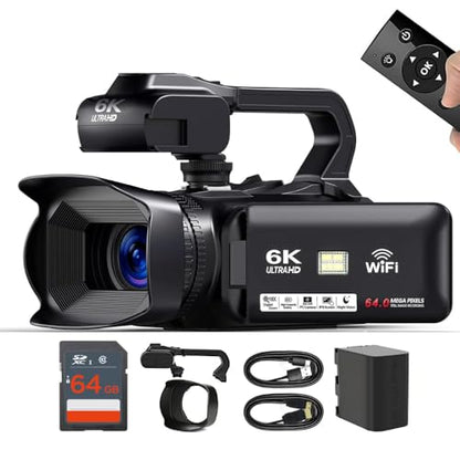 Acuvar 4K/6K Video Camera Camcorder – 64MP Vlogging Camera for YouTube, 60FPS, 18X Zoom, WiFi, Webcam – Includes Mic, Stabilizer, 64GB Card & Remote - style: Basic Camcorder Kit